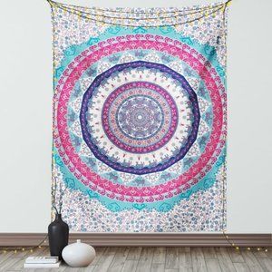 Pink & Blue Floral Mandala Elephant Boho Bohemian Home Decor Wall Tapestry NEW